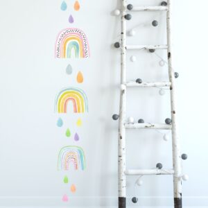 Watercolor Rainbow Wall Decals with Raindrops
