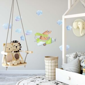 bear decals airplane wall decor fabric nursery toddler room animal stickers, lf029