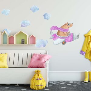 bear decals airplane wall decor fabric nursery toddler room animal stickers, lf029