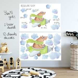 bear decals airplane wall decor fabric nursery toddler room animal stickers, lf029