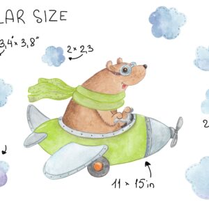 bear decals airplane wall decor fabric nursery toddler room animal stickers, lf029