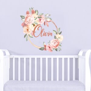 Peony Custom Name Wall Decals Floral Frame Stickers