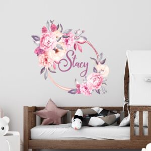 Peony Custom Name Wall Decals Floral Frame Stickers