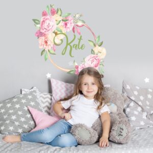 Peony Custom Name Wall Decals Floral Frame Stickers