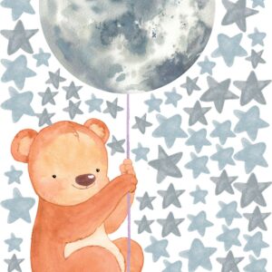 bear wall decal with moon and stars | nursery & kid's room stickers lf033