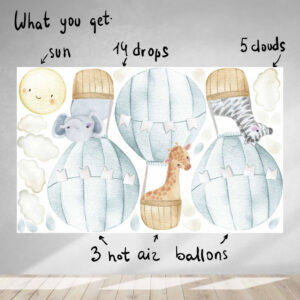Hot Air Balloon Wall Decal Nursery Decor Safari Animals