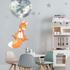 Fox Wall Decal Moon Stars Stickers - Nursery Room Decor Art