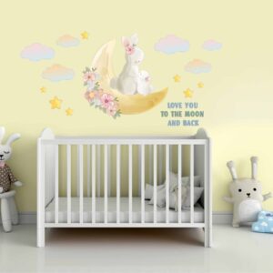 Bunny Family Wall Decals, Moon, Stars, Nursery Decor