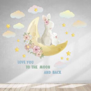 Bunny Family Wall Decals, Moon, Stars, Nursery Decor