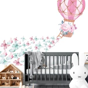 Hot Air Balloon Wall Decal Watercolor Peony Flowers