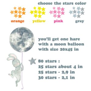 Watercolor Bunny Wall Decal – Moon Balloon & Stars