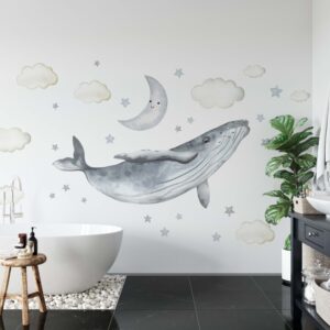 Whale Wall Decal Clouds Stars Decor Stickers