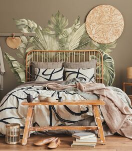 tropical leaf sticker close-up — deep green boho jungle detail