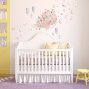 Whale Wall Decal Pink Sticker Butterflies Jellyfish Flowers