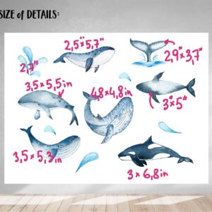 Watercolor whales wall decals