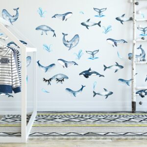 Watercolor whales wall decals