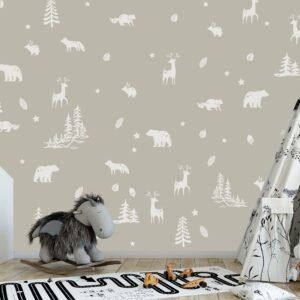 woodland wall decals animals forest bear deer fox pine stickers, lf085