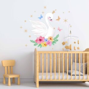 Swan Wall Decal Nursery Fabric stickers Bird Crown