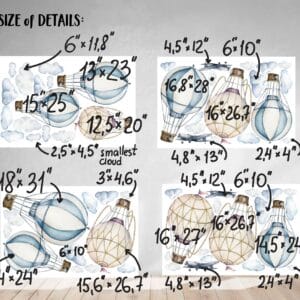 retro balloons clouds airplanes set 1 2 3 4 — nursery kids room arrangement
