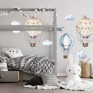 vintage hot air balloons clouds — nursery kids room sky focal