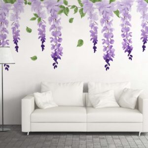 wisteria wall decals purple flower stickers for bedroom nursery or event backdrop, lf093