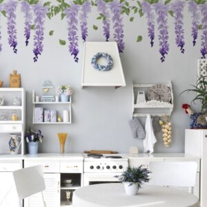 wisteria wall decals purple flower stickers for bedroom nursery or event backdrop, lf093