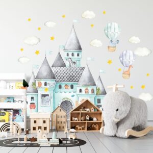 Watercolor Safari Castle Wall Decal | Removable Nursery Decor LF165