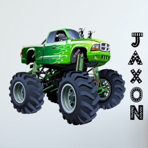 personalized monster truck wall decal, boys room decor, removable vinyl sticker lf096