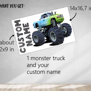 personalized monster truck wall decal, boys room decor, removable vinyl sticker lf096