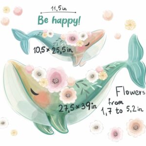 Floral Whale Wall Decals Stickers