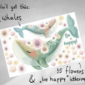 Floral Whale Wall Decals Stickers