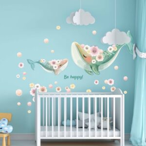 Floral Whale Wall Decals Stickers