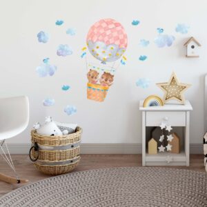 hot air balloon decals bear nursery watercolour forest animal stickers clouds bird, lf108