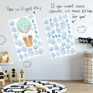 hot air balloon decals bear nursery watercolour forest animal stickers clouds bird, lf108