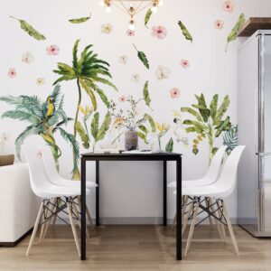 palm tree wall decals tropical leaves banana leaf parrot greenery stickers, lf121