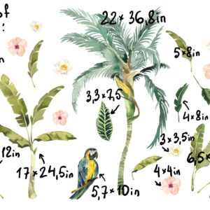 palm tree wall decals tropical leaves banana leaf parrot greenery stickers, lf121