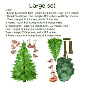 Tree Wall Decals Fir Pine Stickers Fox Deer Bunny Bird