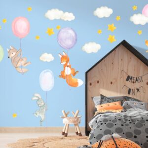 Woodland Animals Decals Color Balloons Stickers Bear Wolf