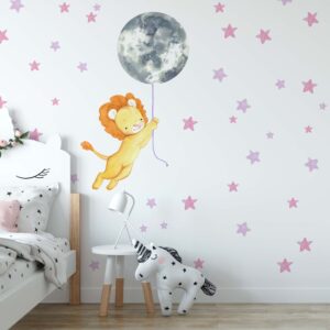 Lion Wall Decal with Moon & Stars | Nursery Animal Decor