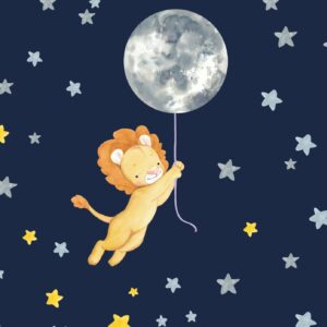 Lion Wall Decal with Moon & Stars | Nursery Animal Decor