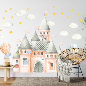 Castle Wall Decal Watercolor Safari Animals Orange