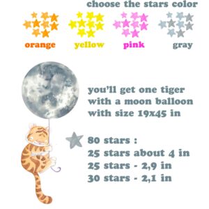 Watercolor Tiger Wall Decal with Moon Balloon and Stars
