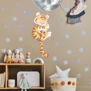 Watercolor Tiger Wall Decal with Moon Balloon and Stars