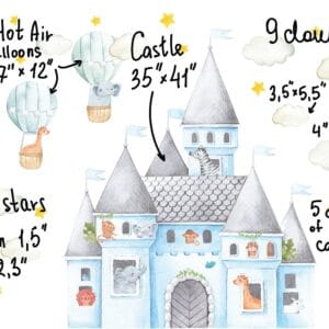 watercolor castle safari balloons — nursery toddler storybook focal