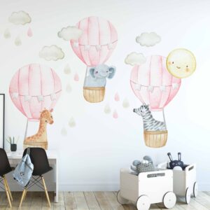 Cute Pink Hot Air Balloon Fabric Wall Decals Nursery