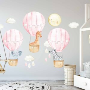 Cute Pink Hot Air Balloon Fabric Wall Decals Nursery
