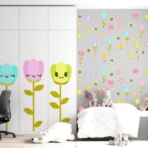 Bumblebee flower wall decals – Flower wall decals with Bees