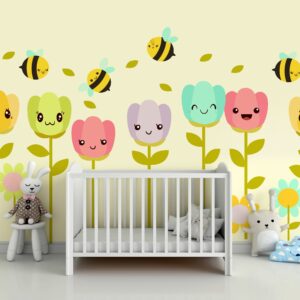Bumblebee flower wall decals – Flower wall decals with Bees