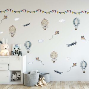 hot air balloon wall decals stickers airplane retro, lf174