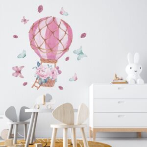 Hot Air Balloon Wall Decal Flowers Stickers Peony Green